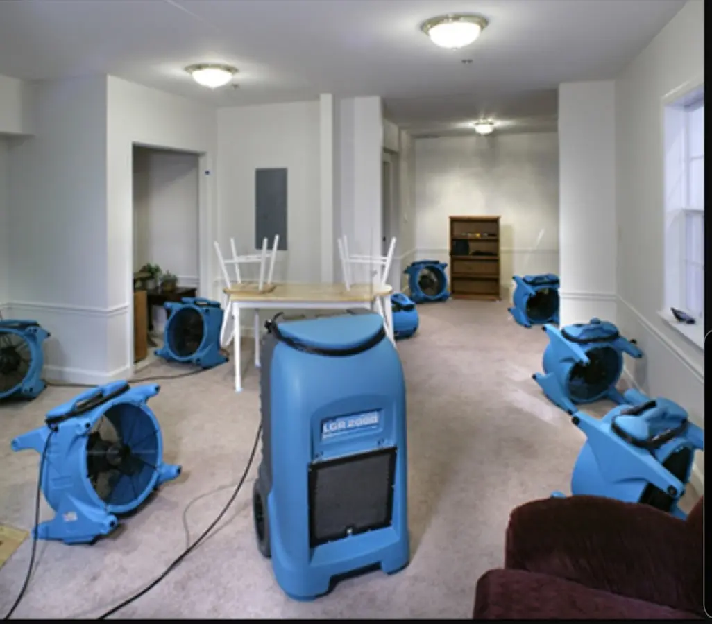 Air movers and dehumidifier setup for Water Damage Restoration in Chowchilla